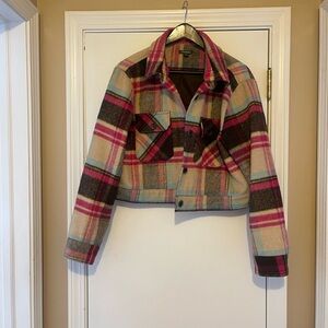 Wild Fable Plaid Teddy Jacket - Pink and Brown